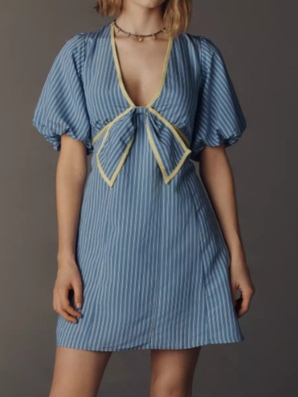 By Anthropologie Short-Sleeve Plunge Mini Dress